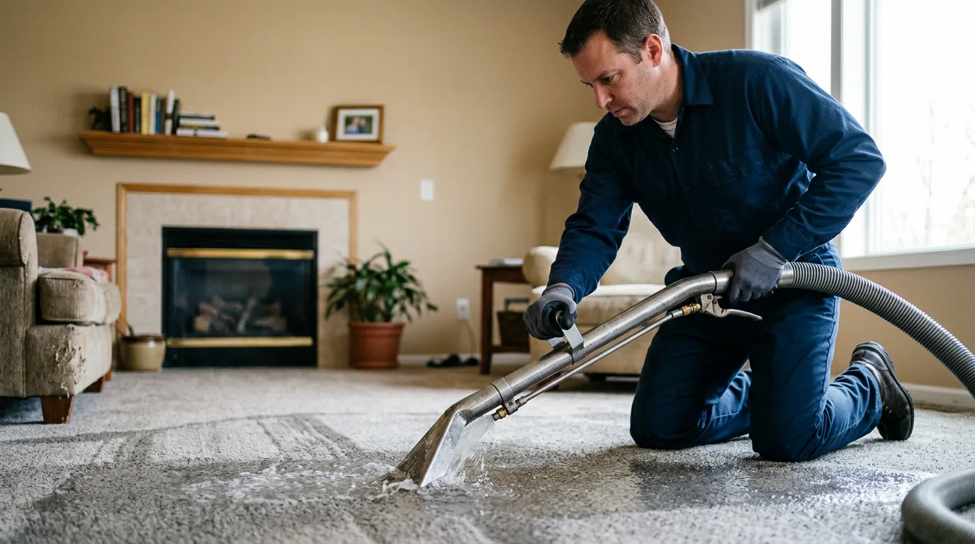 Water damage restoration technician working near Campbell Hill, IL